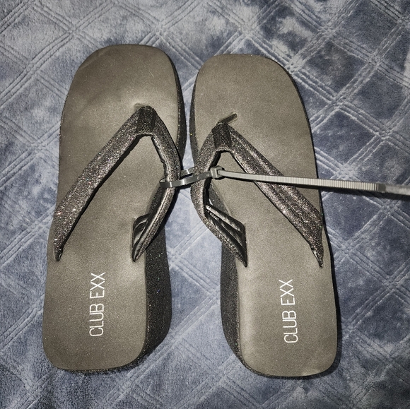 Dolls Kill Club EXX Black Glitter Platform Sandals - Picture 2 of 6